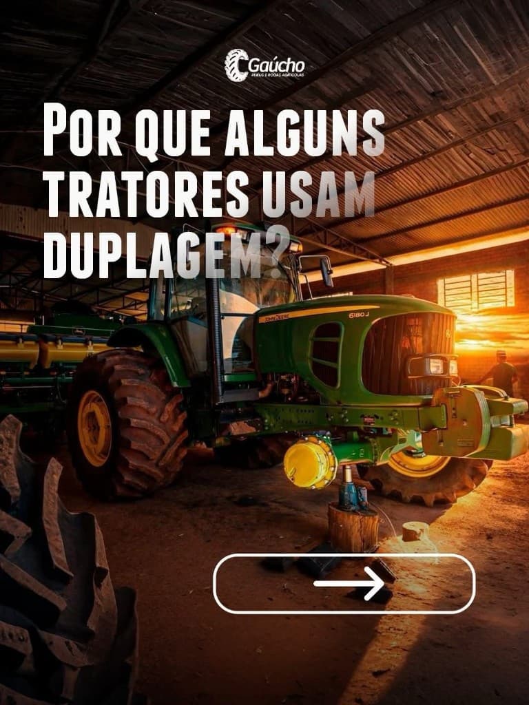 John Deere elevado em oficina com pergunta: por que alguns tratores usam duplagem?
